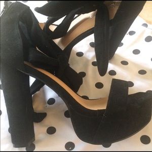 Faux Suede Strappy Platform Heels